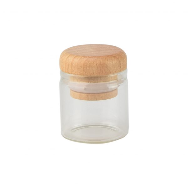 glass jar with wooden lid